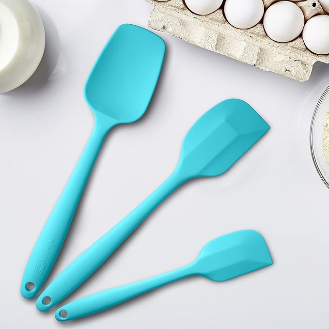 Silicone Spatula 3-piece Set, Ergonomic Handle High Heat-Resistant Spatulas, Non-stick Rubber Spatulas with Stainless Steel Core, Macaron Blue