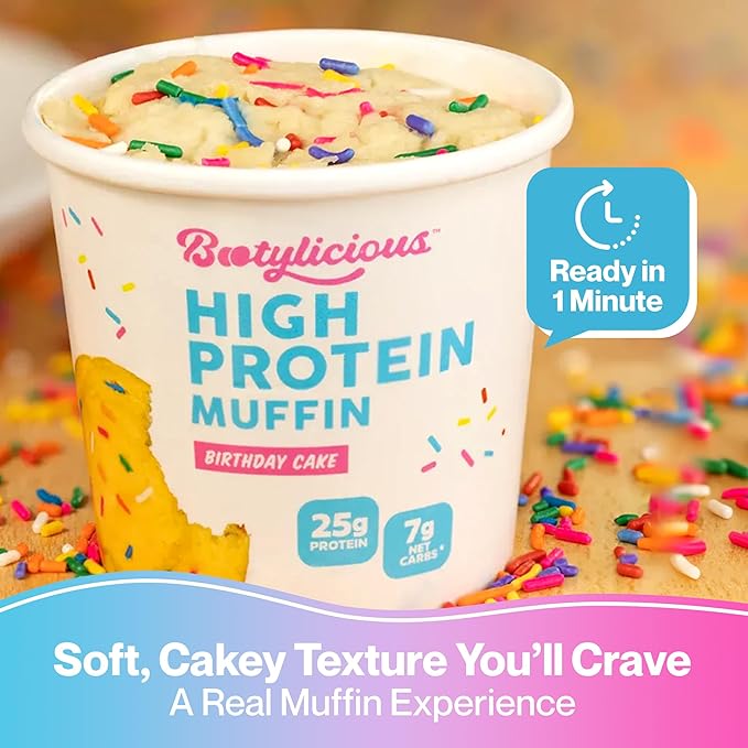 Bootylicious | High-Protein Muffin | 25g Protein, 7g Net Carbs, 2.32-2.75oz Cup, 12-Pack (Variety Pack)