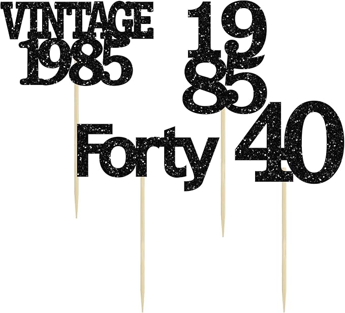 Gyufise 24Pcs Vintage 1980 Cupcake Toppers Glitter Cheers to 45 Fabulous Forty Five Cupcake Picks 45th Birthday Wedding Anniversary Party Cake Decorations Supplies Black