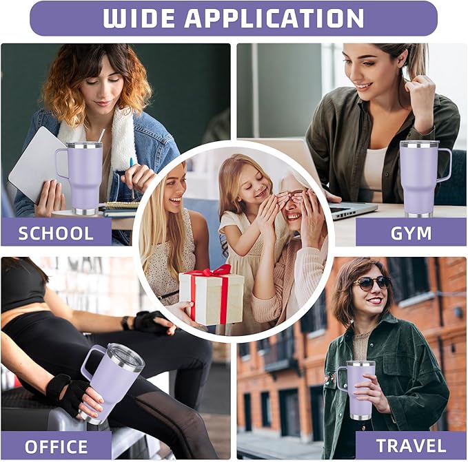 20 oz Tumbler with Handle Stainless Steel Insulated Coffee Mug Tumbler with Lid and Straw Double Wall Vacuum Insulated Coffee Mug Leak Proof Travel Tumbler for Hot and Cold Drink (Pale Purple,1pack)