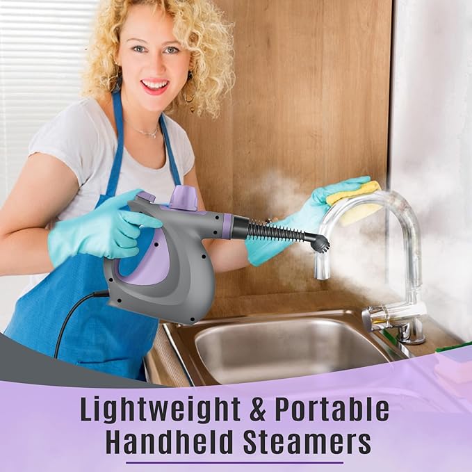Pressurized Handheld Multi-Surface Natural Steam Cleaner with 12 pcs Accessories, Multi-Purpose Steamer for Home Use, Steamer for Cleaning Floor, Upholstery, Grout and Car (Purple)