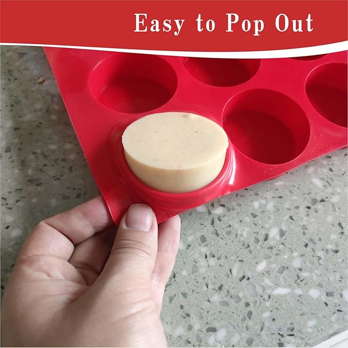 3Pcs Oreo Cookie Chocolate Silicone Molds, 12-Cavity Round Chocolate Cookie pans for Candy, Silicone Baking Molds for Mini Cakes, Jelly and Muffin Baking (red)