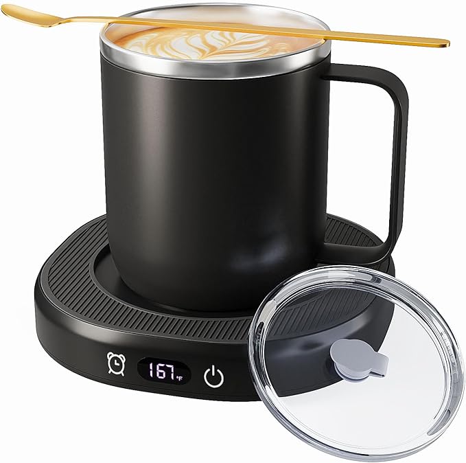 Coffee Mug Warmer & Mug Set for Desk Auto Shut Off, Smart Coffee Warmer & 14oz Cup, Fast Heating Electric Coffee Cup Warmer 4 Temperature Control Setting 8H Timer Candle Tea Beverage Warmer for Coffee