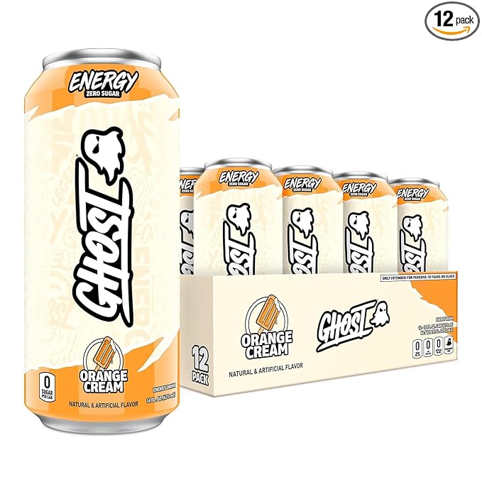 GHOST Energy Drink - 12-Pack, Orange Cream, 16oz Cans - Energy & Focus & No Artificial Colors - 200mg of Natural Caffeine, L-Carnitine & Taurine - Gluten-Free & Vegan