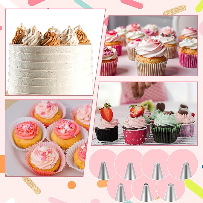 7 Pcs Small Round Piping Tips Set, Stainless Steel Cake Frosting Nozzles Professional Cake Decorating Tips Cupcake Icing Supplies for Baking Cookies Fondant Cream Bag Filler