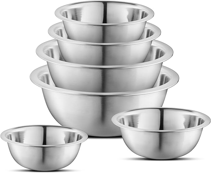AVADOR Set of 6 Premium Stainless Steel Mixing Bowls Set, Easy To Clean, Space Saving Nestable Design, Great for Cooking, Baking, Prepping (0.75qt, 1.5qt, 3qt, 4qt, 5qt, 8qt)