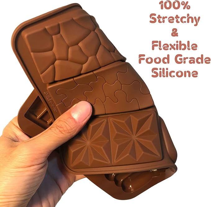C-CO 6 in 1 Silicone Break Apart Chocolate Bar Mold, Silicone Molds for Wax Melts Non Stick Homemade Protein and Energy Bar Mould, Pack of 2