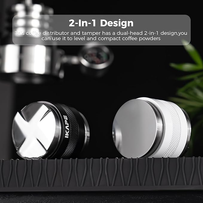 IKAPE Coffee Products, 58mm Coffee Distributor & Hand Tamper, Adjustable Depth Espresso Distributor Fits All 58mm Espresso Portafilter, Compatible with Rancilio, Gaggia Portafilter (Black)
