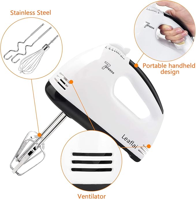 Handmixer Electric Handheld - 7 Speed Portable Kitchen Mixer Electric with 5 Stainless Steel Accessories Whisk, Food Beater for Whipping Mixing Cookies Cakes,Cooking,Baking