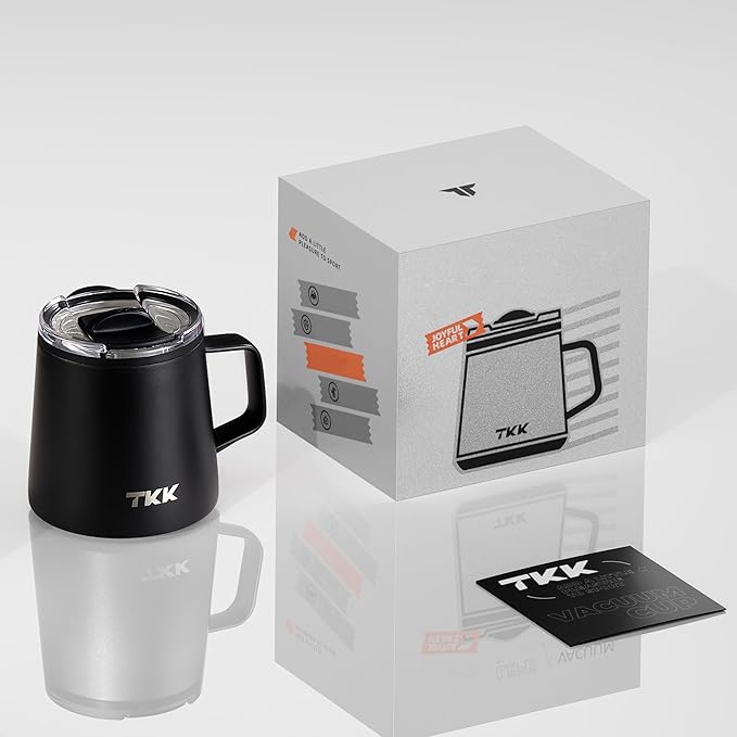 TKK 12 oz Insulated Coffee Mug with Handle Ceramic Coating Detachable Slider Lid Stainless Steel Tumbler Double Wall Vacuum Travel Cup
