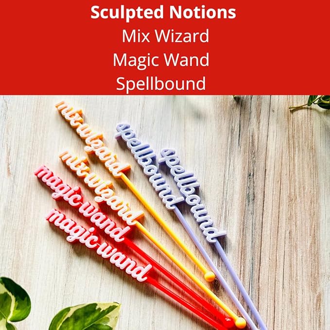 Elixir Mixer Cocktail Stirrers, Drink Stirring Swizzle Sticks, Colorful Words, Set of 6