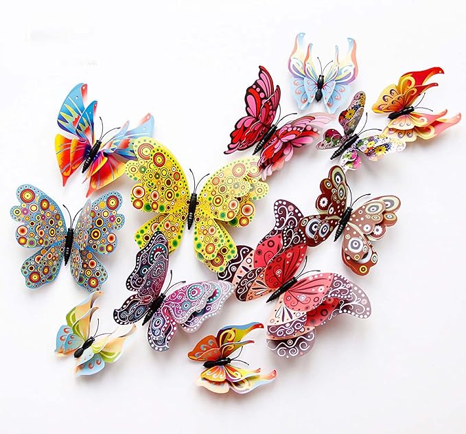 Butterfly Wall Decor 24/48 PCS, 3D Butterflies Stickers for Party Decorations with Magnets (Circl, 24)