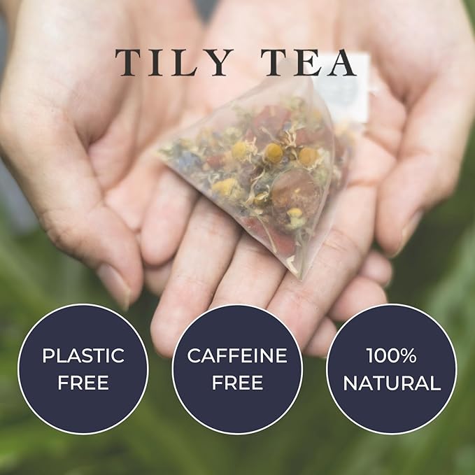 Tily Tea Evening Calm Herbal Tea - Nighttime Tea with Chamomile and Lavender - Caffeine Free - 10 Plastic-Free Teabags