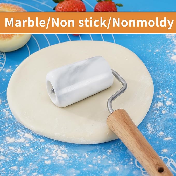 Tianman Small Marble Rolling Pin Pizza Roller, Marble Pastry Roller Non-Stick T-Type, For Cake Baking Tortilla Fudge Pizza Cookies and Other Kitchen Baking Cooking (Type 3 White).