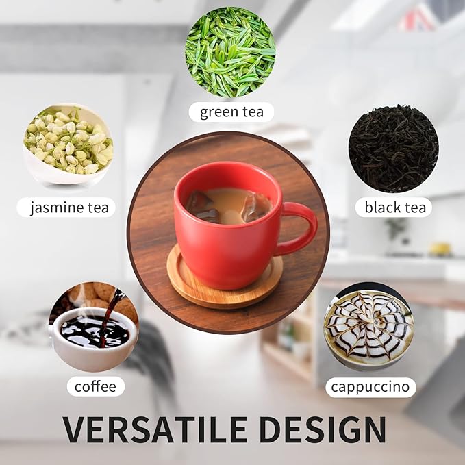 Hasense Espresso Cups and Saucers Set of 6, 3.5 OZ Demitasse Cups with Handle for Drinks, Latte, Cappuccino, Cafe Mocha and Tea, Porcelain Coffee Cups for Coffee Bar Home and Party, Red