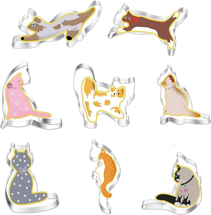 Cat Shaped Cookie Cutters Set,10pcs molds For Cake/Cookie,Stainless Steel Cake Tools For Kids,Party Accessories By MrCookie, Medium, Silver
