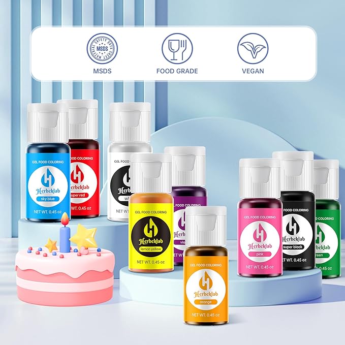 Gel Food Coloring - 10 Colors x 0.45 oz Concentrated Gel Based Food Dye Vibrant Icing Colors Professional-Grade Neon Food Color for Baking Cake Decorating Cookies Fondant