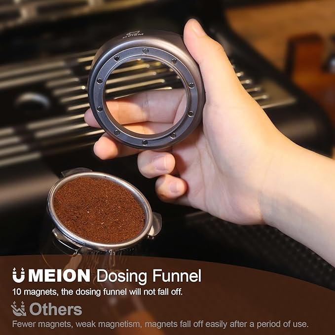 MEION 54mm Espresso Dosing Funnel and Puck Screen Set for 54mm Breville Portafilters, Magnetic Coffee Funnel, Reusable 53.3mm Espresso Puck Screen, Espresso Tools Espresso Accessories (Silver, 54mm)