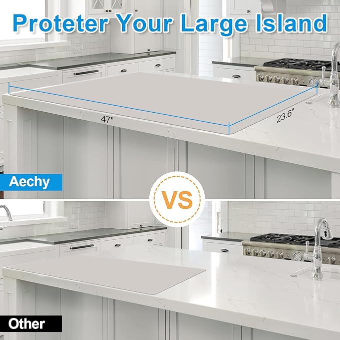 AECHY Silicone Mats for Kitchen Counter 47"x23.6"x0.08”, Largest Heat Resistant Mat Shipped Rolled Up Kitchen Island Silicone Countertop Protector Mat Nonslip Extra Large Counter Mat, Light Gray