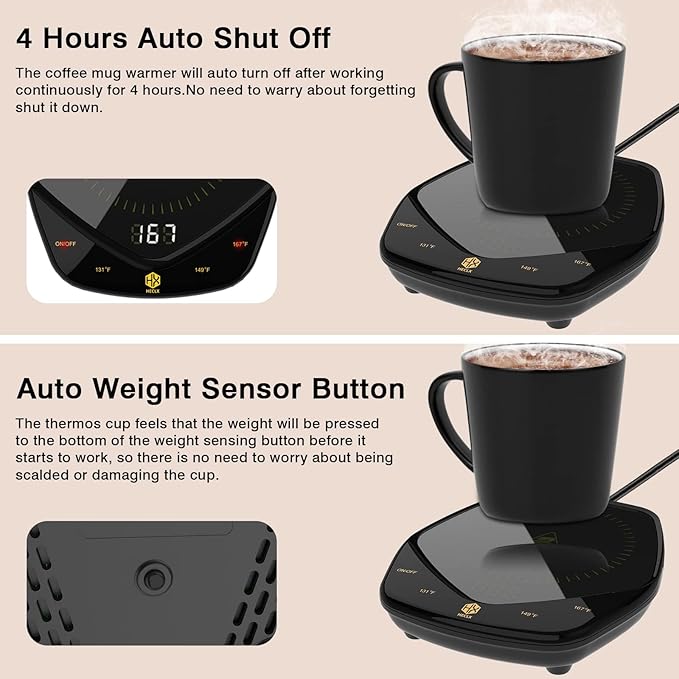 Coffee Mug Warmer for Desk,Candle Warmer Plate Auto Shut Off, Tea Espresso Beverage Coffee Warmer for Desk, Three Temperature Coffee Cup Warmer for Coffee Lover Gifts (Black, Without Mug)