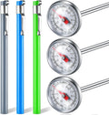 Xuhal 3 Pcs Stainless Steel Kitchen Thermometer with 5 Inch Long Stem 1 Inch Dial Thermometer Milk Frothing Food for Oven Probe Meat Grill BBQ Cooking Chocolate Water (Gray,Green,Blue)