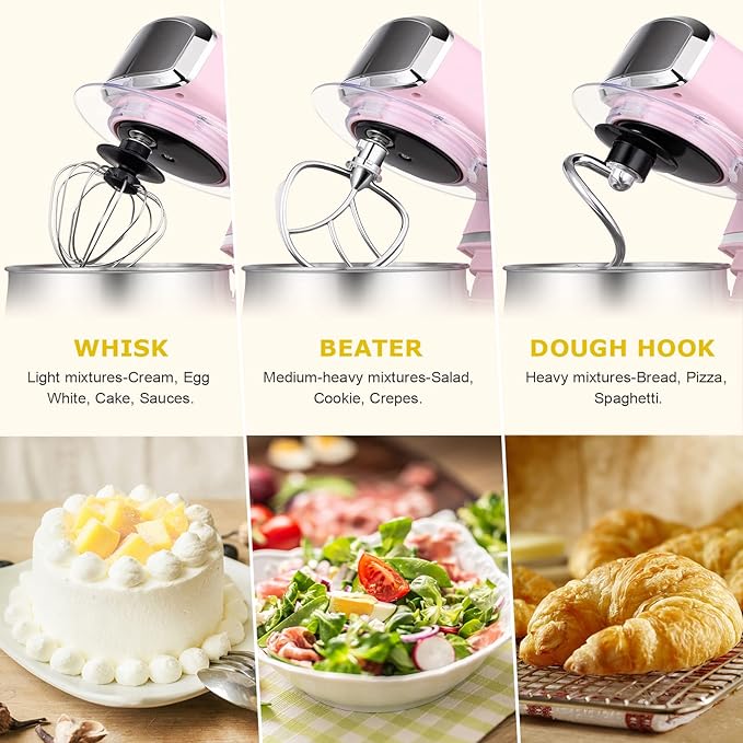 Kitchen in the box Stand Mixer,3.2Qt Small Electric Food Mixer,6 Speeds Portable Lightweight Kitchen Mixer for Daily Use with Egg Whisk,Dough Hook,Flat Beater (Pink)
