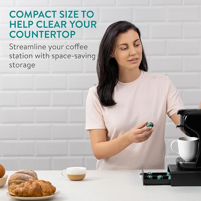 Navaris Coffee Pod Holder, Black - Compact, Space Saving Coffee Capsule Storage Holders - Durable Espresso Organiser Station - Coffee Machine Drawer Ideal for Small Kitchens