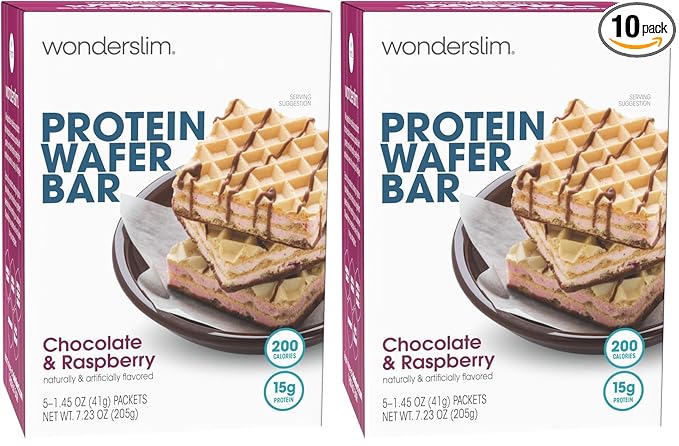 WonderSlim Protein Wafer Snack Bar, Raspberry, 200 Calories, 15g Protein, 0mg Cholesterol (5ct) (Pack of 2)