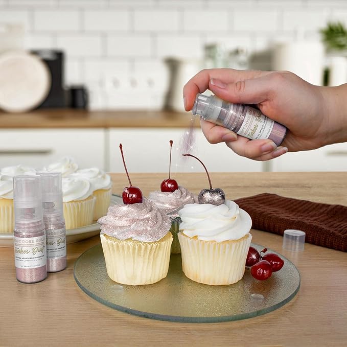 Bakell - Soft Rose Gold Tinker Dust (4g, 1x Mini Spray Pump) Edible Glitter for Food, Desserts, and Beverages!