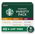 Starbucks K-Cup Coffee Pods—Starbucks Blonde, Medium & Dark Roast Coffee—Variety Pack for Keurig Brewers—100% Arabica—1 box (40 pods total)