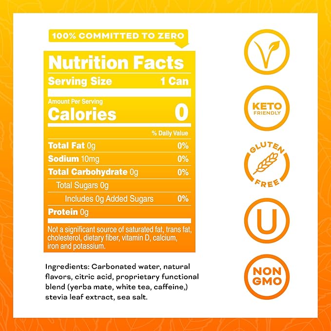Yerbaé Energy Beverage, Mango Passion Fruit, 120mg Caffeine. No Sugar/Calories/Carbs, Energized by Yerba Mate, Plant-Based, Healthy Alternative to Sugary Drinks, Pack of 12, 12oz cans