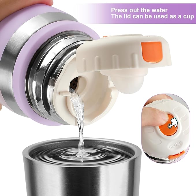 Stainless Steel thermo Bottles with cup 700ml/23.7oz Vacuum Insulated Bottle for hot and cold coffee drink water thermo flask with cup.(Purple,700ml)