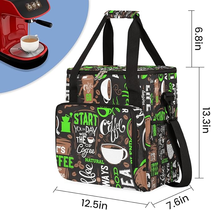Green Start Your Day Coffee Coffee Maker Carrying Bag, Coffee Machine Travel Storage Bag Compatible with K-Mini or K-Mini Plus, Portable Single Serve Coffee Brewer Case with Pockets for K-Cup Pods