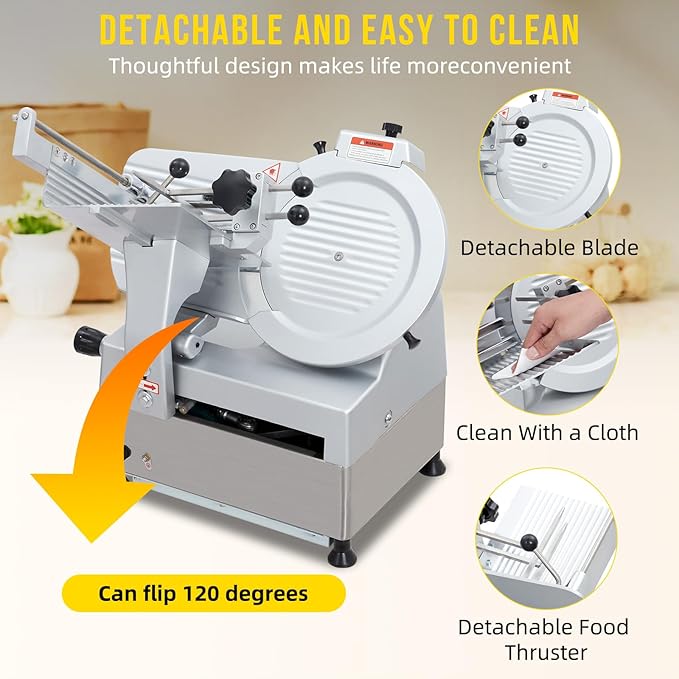 Commercial Dual Motor Meat Slicer 180W+370W | 12" Carbon Steel Blade, 0-7mm Adjustable - For Deli, Restaurant & Home Use