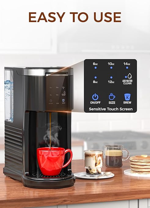 COWSAR Single Serve Coffee Maker, K Cup Coffee Brewer for Capsule and Ground Coffee, Capsule Coffee Machine with 40 Oz Water Tank, Instant-Heat, 5 Brew Sizes Up To 14 Oz, Black