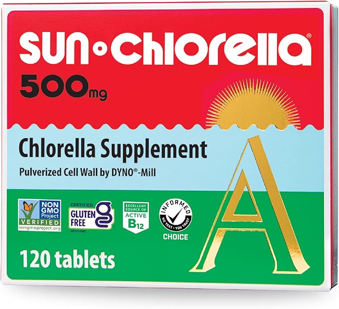 Sun Chlorella 500mg Whole Body Wellness Green Algae Superfood Supplement - Immune Defense, Gut Health, Natural Purification, Energy Boost - Chlorophyll, B12, Iron, Protein - Non-GMO - 120 Tablets