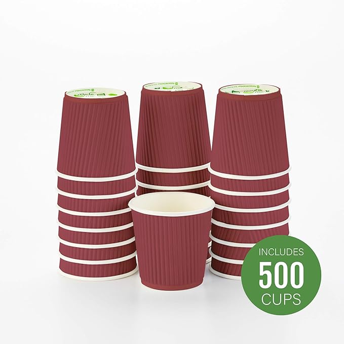 4 oz Crimson Paper Coffee Cup - Ripple Wall - 2 1/2" x 2 1/2" x 2 1/4" - 500 count box