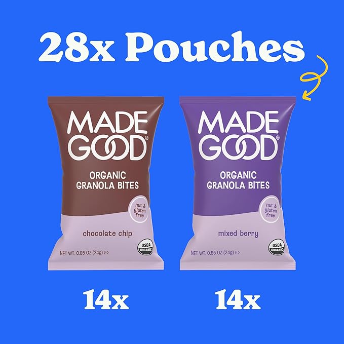 MadeGood Granola Bites Chocolate Chip & Mixed Berry Variety Pack (28 Count) Gluten Free and Organic Snacks