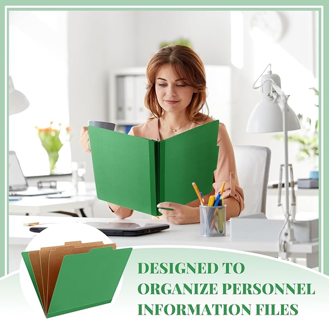 36 Pcs Classification Folders Letter Size, Back to School Supply for Teacher, Student, 3 Dividers Pressboard File Folder Bulk with 2 Fasteners, 3.5 Inch Expanding File Organizer (Green)