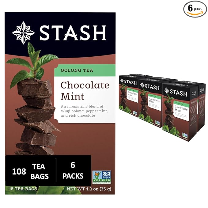 Stash Tea Chocolate Mint Wuyi Oolong Tea - Caffeinated, Non-GMO Project Verified Premium Tea with No Artificial Ingredients, 18 Count (Pack of 6) - 108 Bags Total