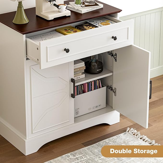 Buffet Cabinet with Storage, Coffee Bar with Drawer & Adjustable Shelf, Modern Sideboard for Kitchen, Dining Room, Living Room, White