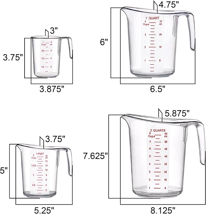 Amazing Abby - Melissa - Unbreakable Plastic Measuring Cups (4-Piece Set), Food-Grade Measuring Jugs, 1/2/4/8-Cup Capacity, Stackable and Dishwasher-Safe, Great for Oil, Vinegar, Flour, More