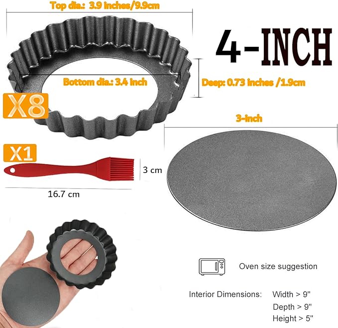 DATANYA 12Packs Mini Tart Pans 4 Inch Tart Pan Removable Bottom Round Nonstick Quiche Pan, Heavy Duty Fluted Side for Pies, Mousse Cakes, Dessert Baking