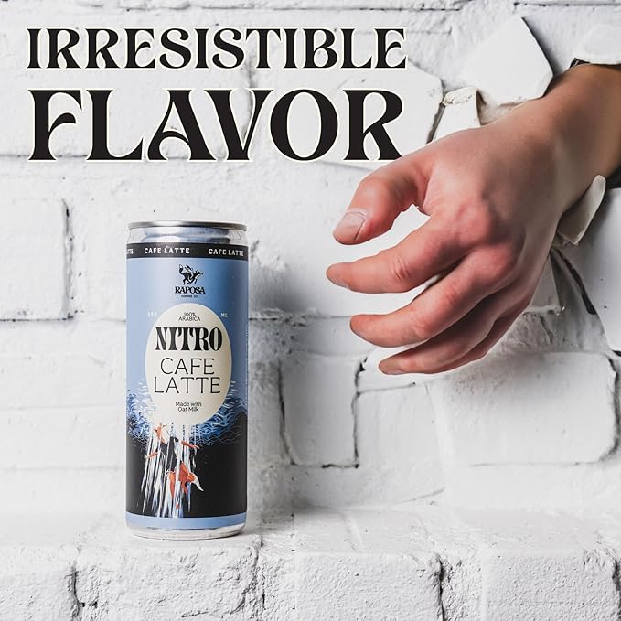 Raposa Nitro Cold Brew Ready to Drink Coffee 250ml - 8.45oz - Made with Oat Milk- Dairy Free - Vegan Cold Brew Ready to Drink, Non GMO, No Artificial Anything - 150mg Caffeine (Flat White (12 Pack))