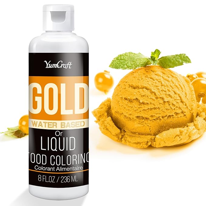 Food Coloring Liquid - Vibrant Color Food Coloring for Cake Decorating, Baking, Easter Egg, Icing - Tasteless Food Color Dye for Fondant, Cooking, Slime, Airbrush (Gold, 8 Fl.oz)