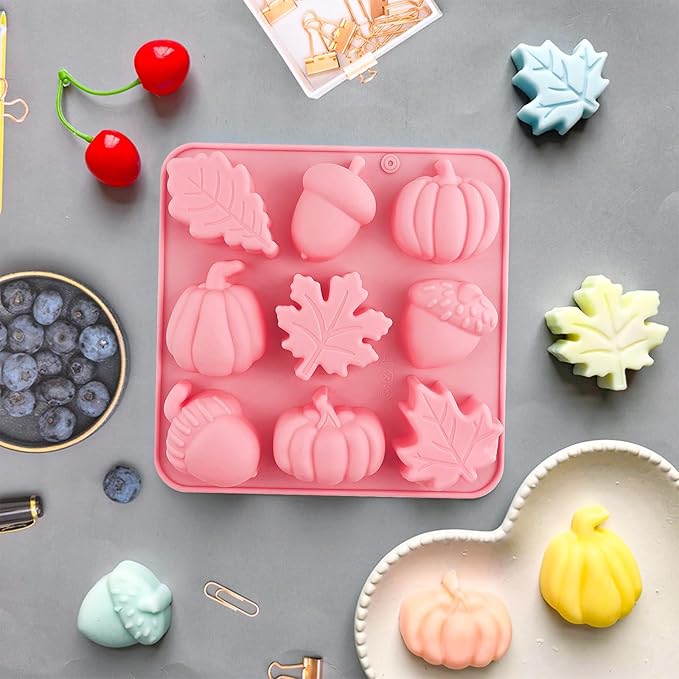 Thanksgiving Fall Silicone Molds Halloween Pumpkin Candy Mold Maple Leaf Fondant Molds Autumn Leaves Chocolate Cake Pan Baking Tray Mold for Thanksgiving Halloween Cake Cupcake Decorations