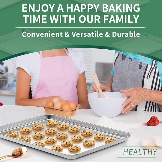 Baking Sheets Set of 2, HKJ Chef Cookie Sheets 2 Pieces Stainless Steel Baking Pans & Toaster Oven Tray Pans, Rectangle Size 23.54L x 15.67W x 1.18H inch & Non Toxic & Healthy & Easy Clean