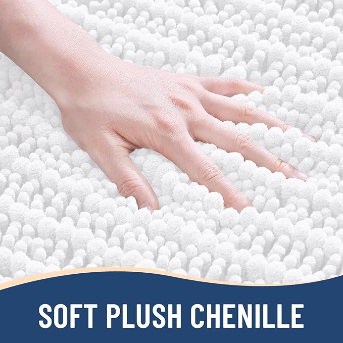 Arotive Luxury Chenille Bathroom Rug Mat, Extra Soft Thick Absorbent Shaggy Bath Rugs, Non-Slip Machine Wash Dry, Plush Bath Mats for Bathroom, Shower and Tub, 47x17, White