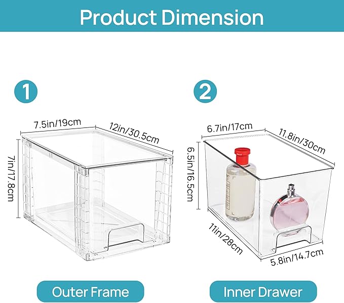 Vtopmart 8 Pack Large Stackable Storage Drawers,Clear Acrylic Drawer Organizers with Handles, Easily Assemble for Fridge, Bathroom,Kitchen Undersink,Cabinet,Pantry Organization and Storage