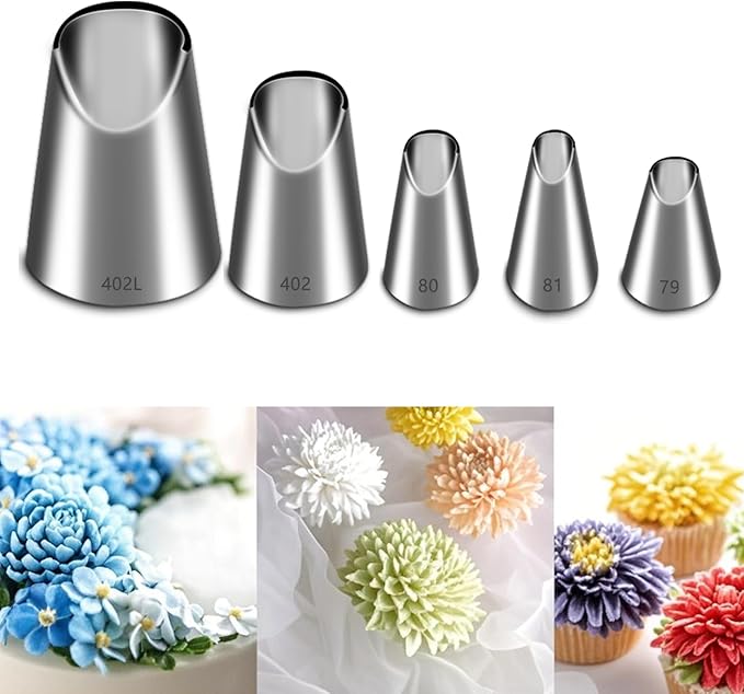 Suuker Rose Flower Piping Tips Set, Stainless Steel Chrysanthemum Nozzles, Crinkle Cream Laminating Nozzle Cupcake Pastry Tool For Decorating Cake Tulip Pastry Nozzle Baking Forms Pastry (5 Pieces)